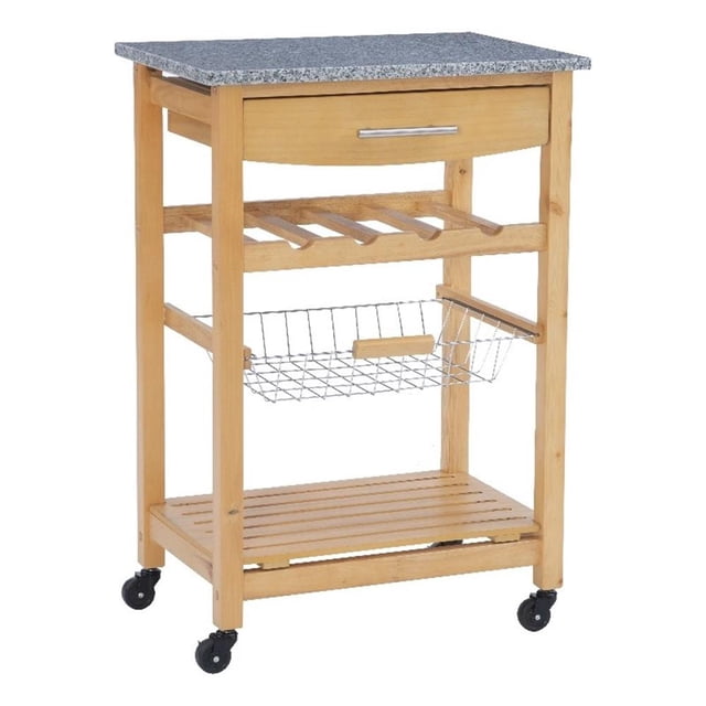 Linon Natalie Chariot de Rangement de Cuisine Roulant avec Dessus en Granit en Bois Naturel