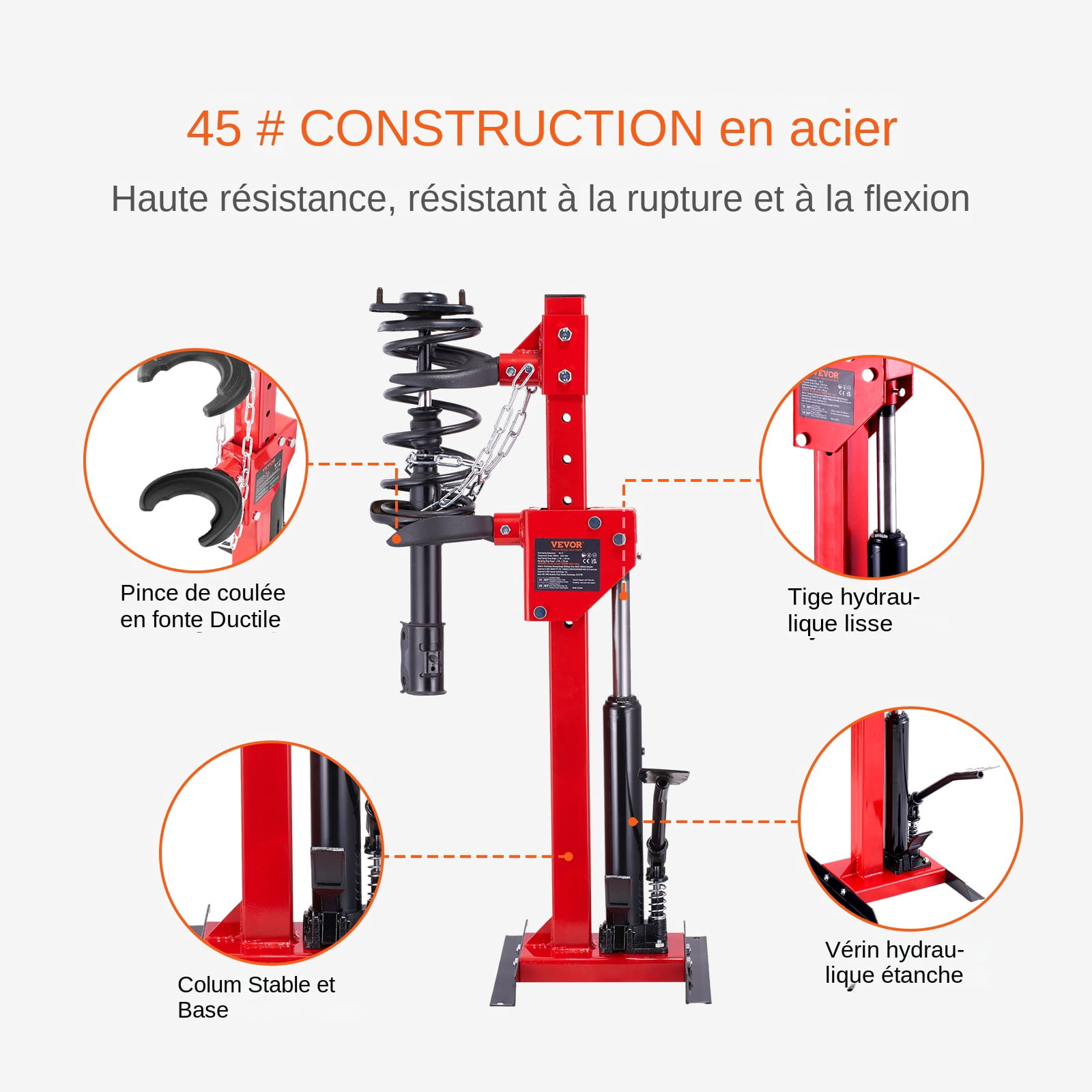 VEVOR Strut Spring Compressor, 4.5 Ton/9920 LBS Hydraulic Jack Capacity, 1 Ton Rated Compression Force, Auto Strut Coil Spring Compressor Tool, Hydraulic Spring Compressor for Strut Spring Removing