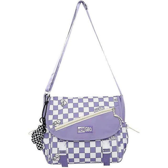 Bolsa de herramientas púrpura, bolso escolar japonés Kawaii de un tamaño Harajuku a cuadros Messenger Tote Bag Estética Y2k Ita Bag Crossbody Girls Kawaii Stationary