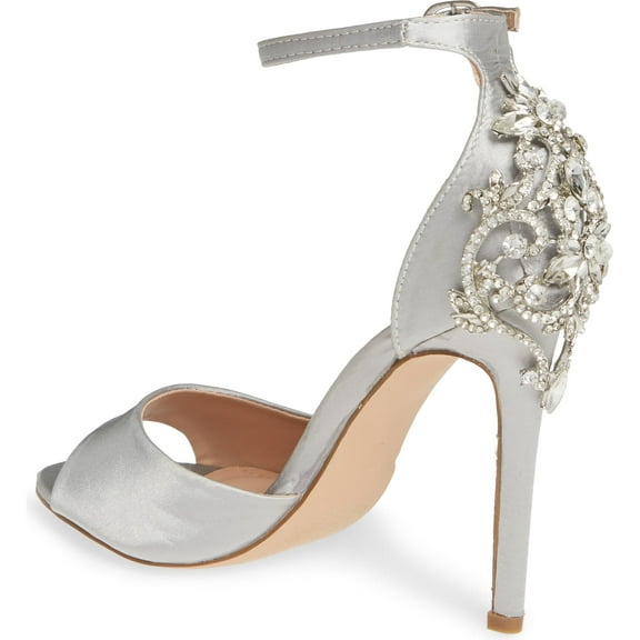 Lauren Lorraine Halsey Pumps Embellished Ankle Buckle Heeled Formal Sandals (Silver, 6)