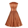 thumbnail image 4 of Women's Sleeveless Dress V-Neck Retro Solid Color High Waist Button Makings Dress, 4 of 8