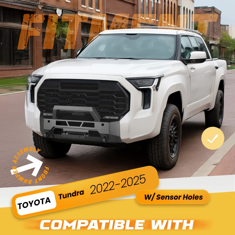 Kojem Front Bumper Assembly for 2022-2024 Toyota Tundra Bumper Assembly w/Sensor Holes Steel Powder Coated Black