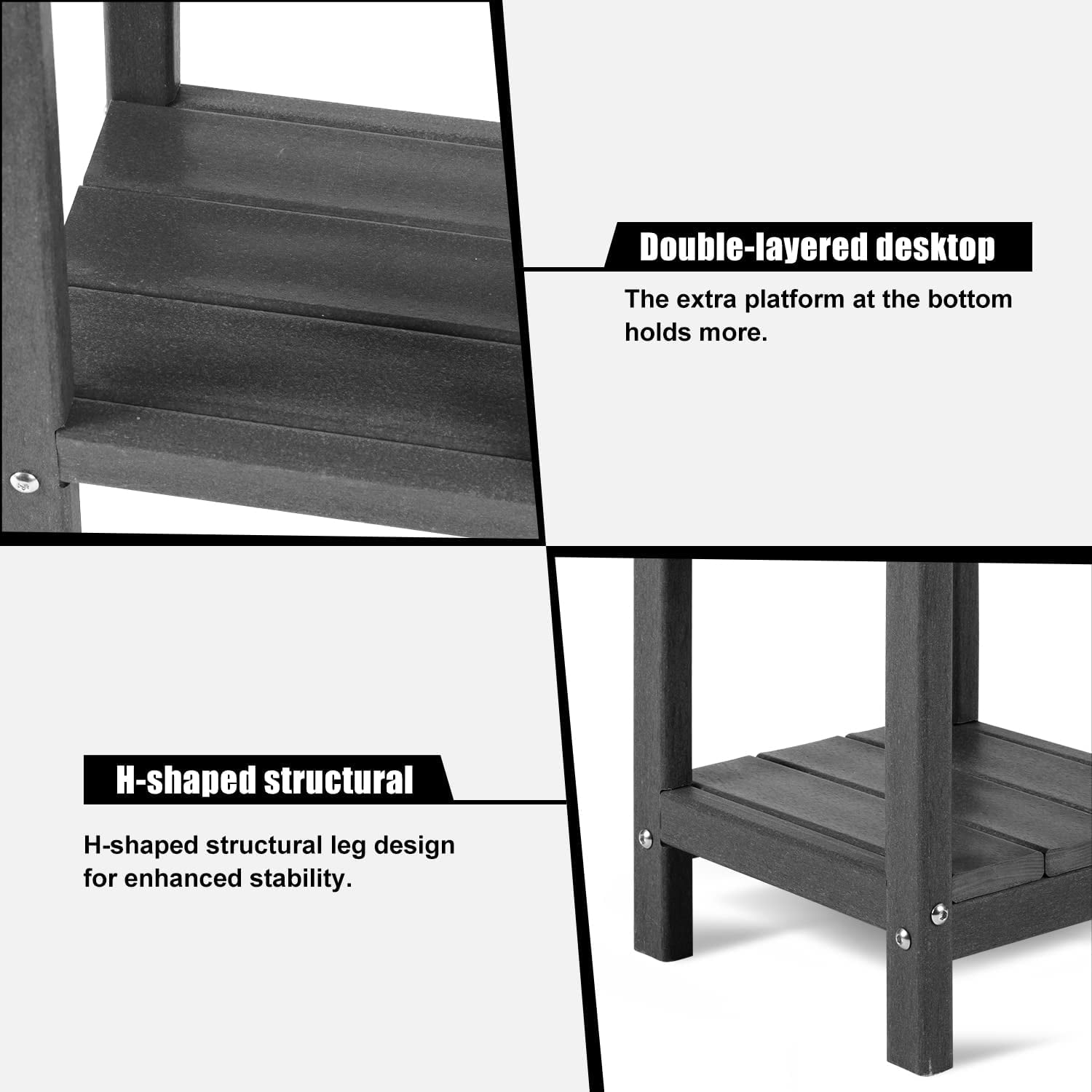 Nalone End Table Adirondack Small Side Table 16.5" Outdoor HDPE Plastic Small End Table for Home Living Room Bedroom Patio Farmhouse (Grey)