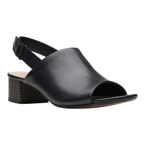 clarks black leather heels