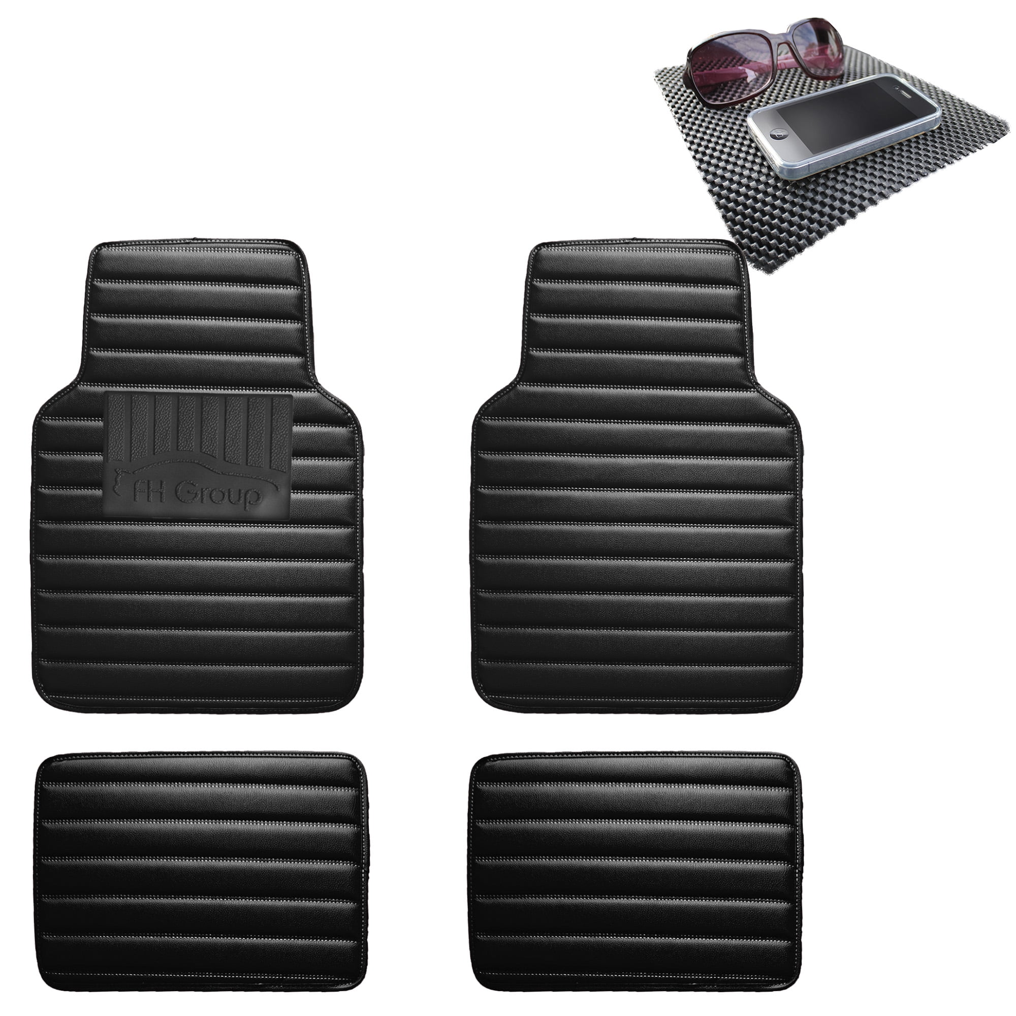 FH Group Auto Floor Mats Leather Universal Fitment For Car SUV Black w/ Black Dash Pad Walmart