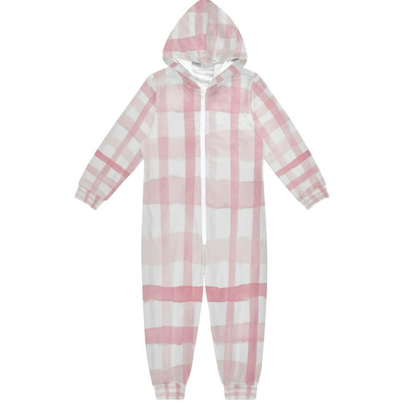 Soft Big Kids Onesie Pajamas Cozy Loose-Fit Jumpsuits for kids with Pockets for Christmas Lounge & Play Soft Pink Stripes