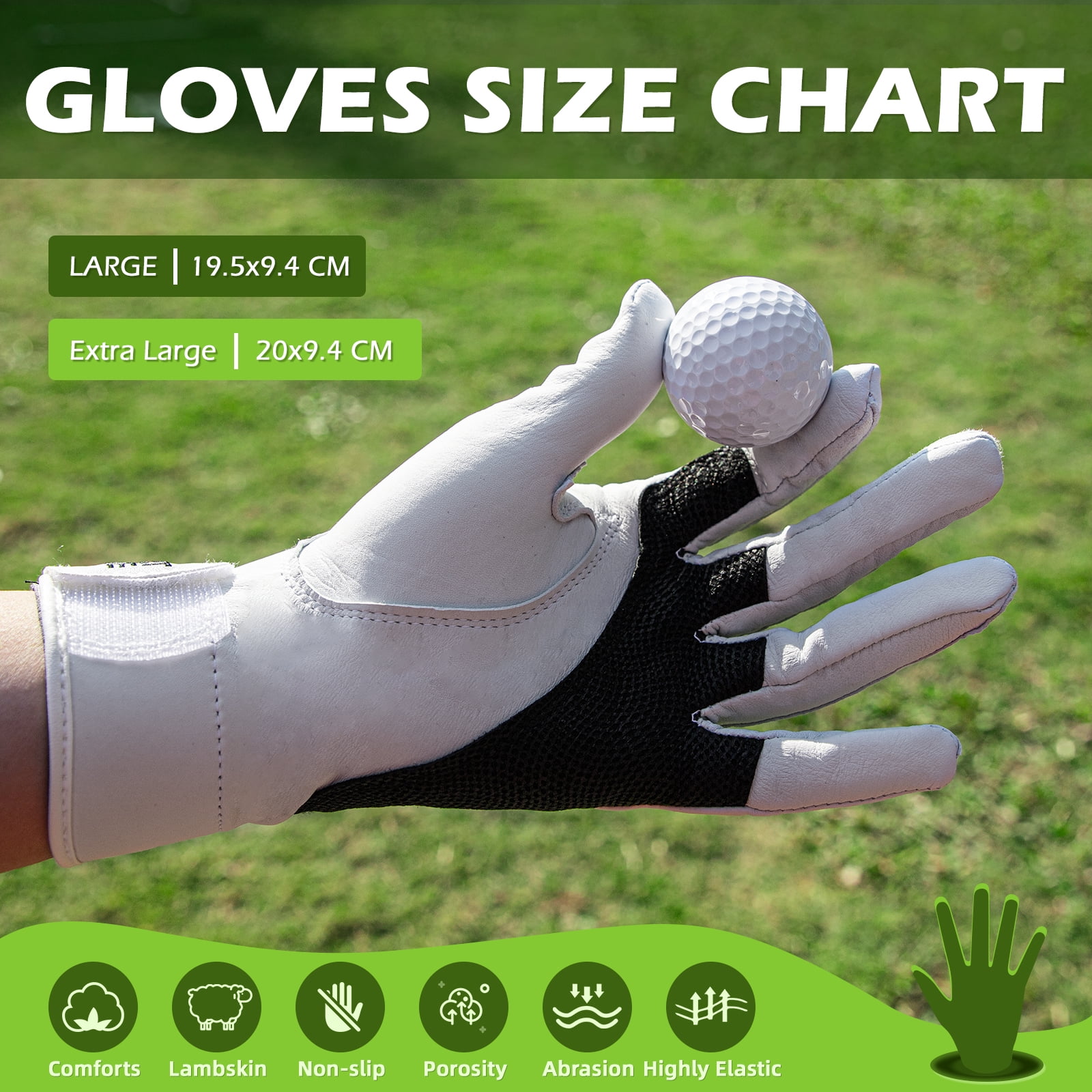 XL Men's Golf Gloves - Left Hand | Golf Gloves With Ball Markers & Wrist Support | Comfortable Grip For Practice