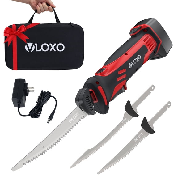 VLOXO Electric Fillet Knife, Cordless Fillet Knife with 2 Stainless Steel Blades Safety Lock Non-Slip Grip Handle Storage Case Rechargeable Electric Knives for Filleting, Meat, Bread, Turkey