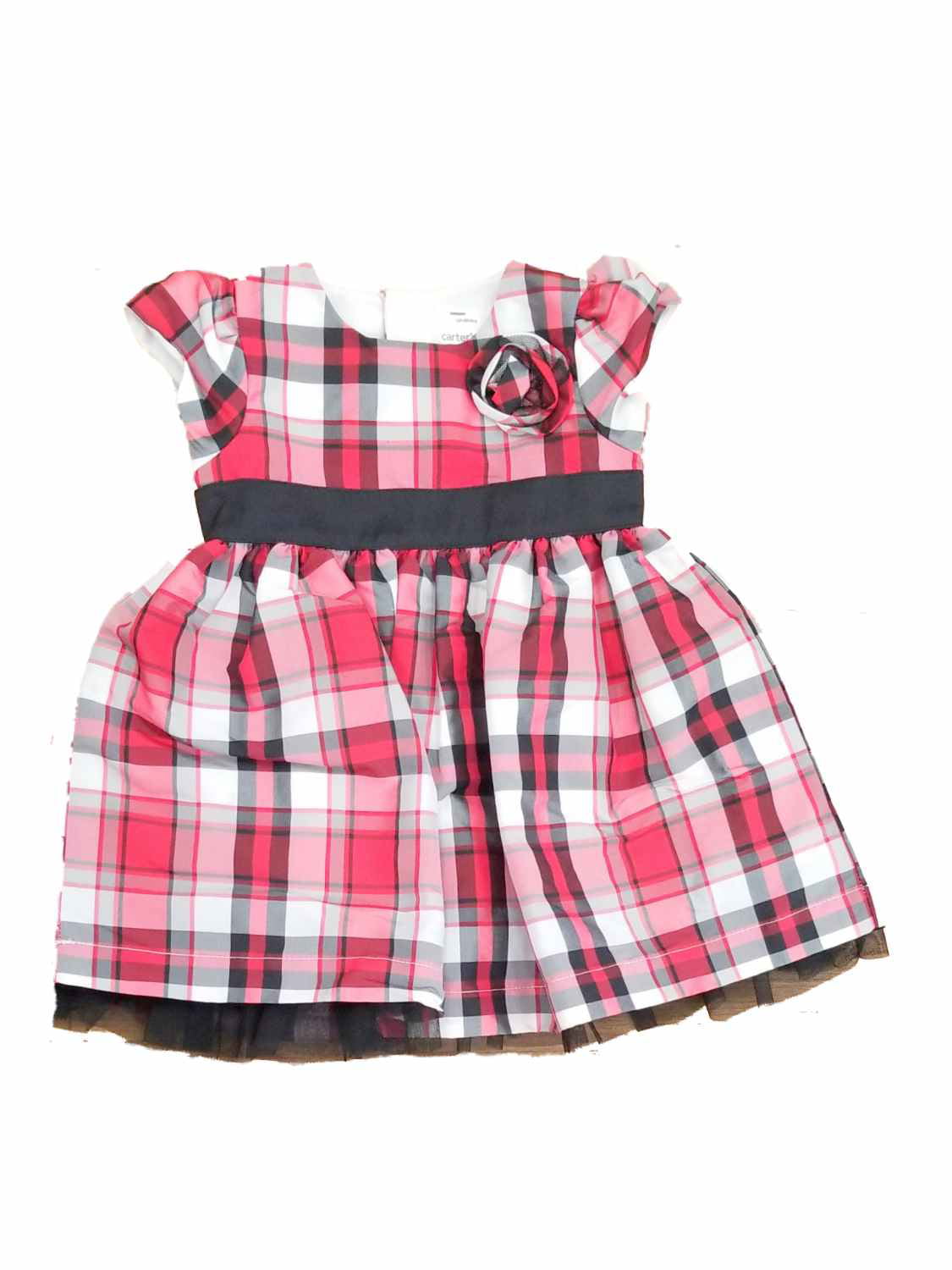 Carters Infant Girls Red Black White Plaid Christmas Holiday Party Dress 6M