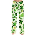 thumbnail image 4 of Fgvctg St. Patrick's Day Women's Pajamas Trendy Sleepwear Wide Leg Pajamas Shamrock Clover Print High Waisted Pj Pant Oversized Spring Drawstring Lounge Pants Beige M, 4 of 5