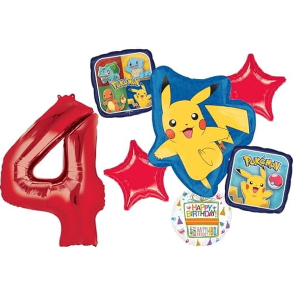 Anagram 4th Birthday Party Supplies 7pc Pikachu Foil Balloon Bouquet Decorations