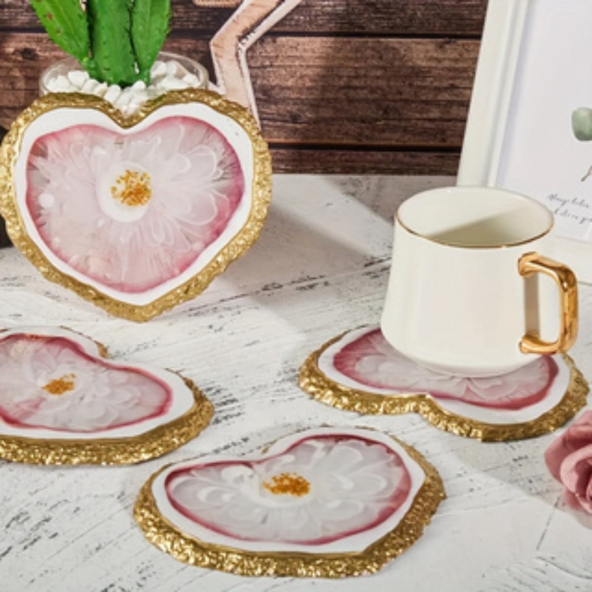 4 Pieces Heart Coasters Resin Mold Set - Resin Casting Molds for DIY Epoxy Crafts, Home Decor, Coasters, Silicone Molds with Storage Boxes for Easy Organization and Reuse (with Cup Holders)