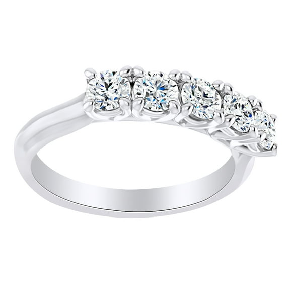 AFFY Round Cut Simulated White Moissanite Five Stone Engagement Ring In 14K Solid White Gold