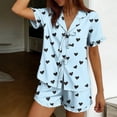 thumbnail image 3 of Gytharion Women's 2 Piece Pajama Sets Lapel Lace Up Ruffled Shirts and Elastic Waist Shorts Ladies Fashion Printed Lounge Sets, 3 of 5