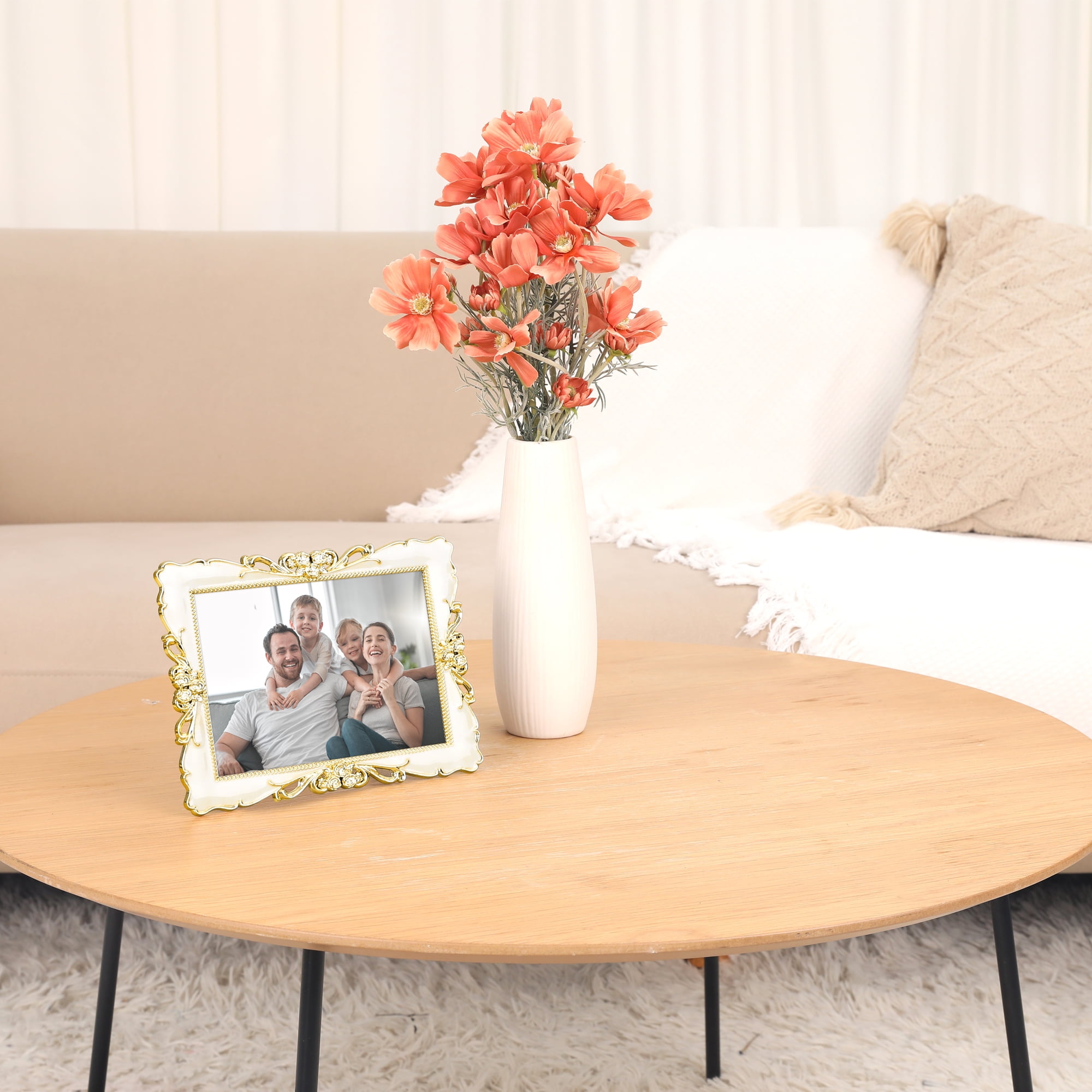 Unique Bargains Picture Frame Retro Plated Picture Frame Decorated Gold 5x7