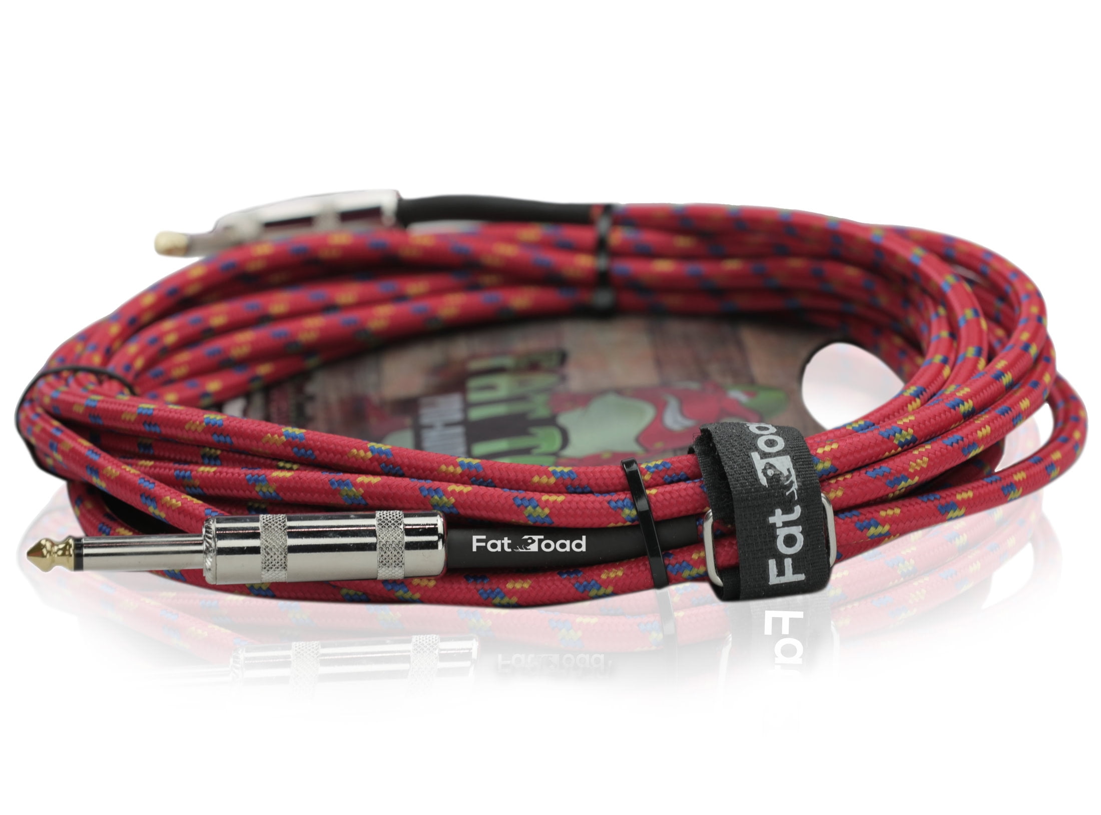 Fat Toad Guitar Cords (2 Pack) - Right Angle to Straight-End Instrument Cable Tweed Cloth Jacket - Braided Woven 20 FT 1/4 Inch Jack TS for Electric Guitar, Bass, Shielded 20 AWG Patch Conductor
