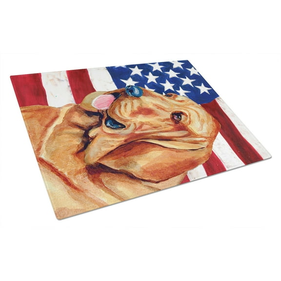 Caroline's Treasures Flag with Bloodhound Glass Cutting Board Large