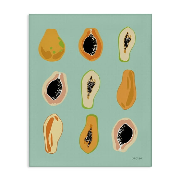 Stupell Industries Papaya Fruits on Blue Food & Beverage Painting Wrapped Canvas Art Print Wall Art, 16 x 20