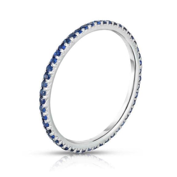 HeartsAndYou 1.5ct Natural Blue Sapphire Wedding Band 100% 14k SOLID White Gold Full Eternity