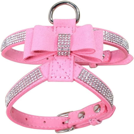 Bow Tie Dog Harness Rhinestone Crystal Soft Bling Sparkly Diamond Jewelry for Girls Pet Cat Puppy Female
