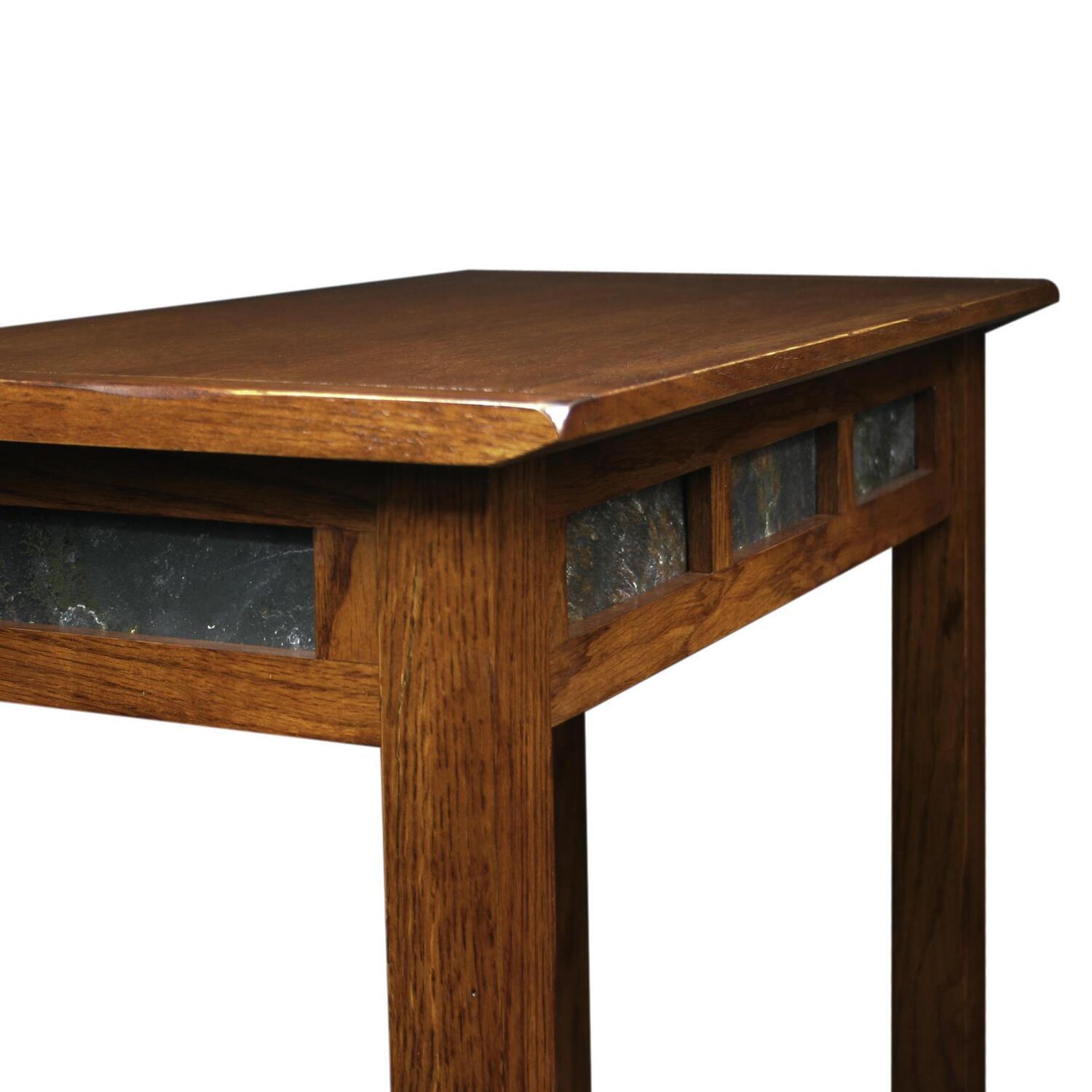 HomeStock Gothic Glamour Rustic End Table, Distressed Rustic Oak, Decorative Slate Details, Space-Saving Design, Perfect for Small Spaces and Cozy Corners