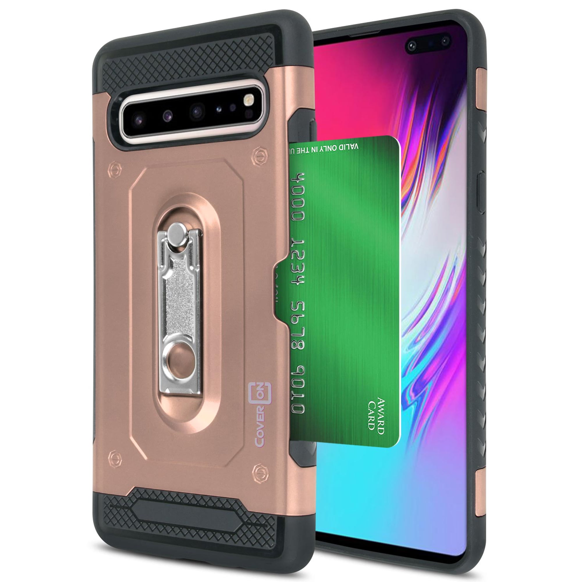 CoverON Samsung Galaxy S10 5G Case with Kickstand and Credit Card Holder Slot - Zipp Series - Heavy Duty Hybrid Phone Cover