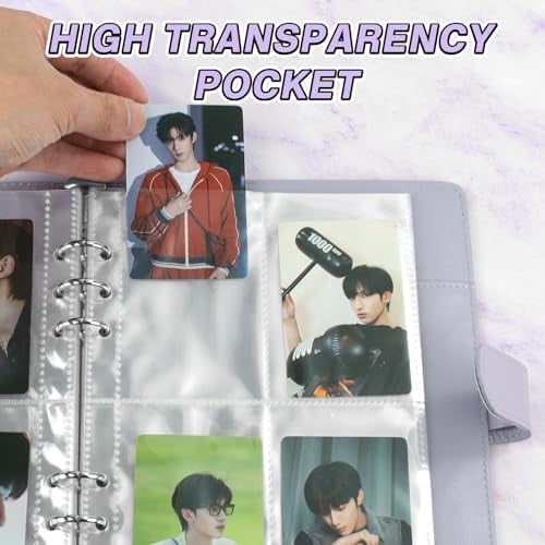 A5 Kpop Photocard Binder, 6 Ring Binder Album with 200 Card Slots, PU Leather Binder Cover with Magnetic Buckle Closure for Organizing Trading Cards (Purple)