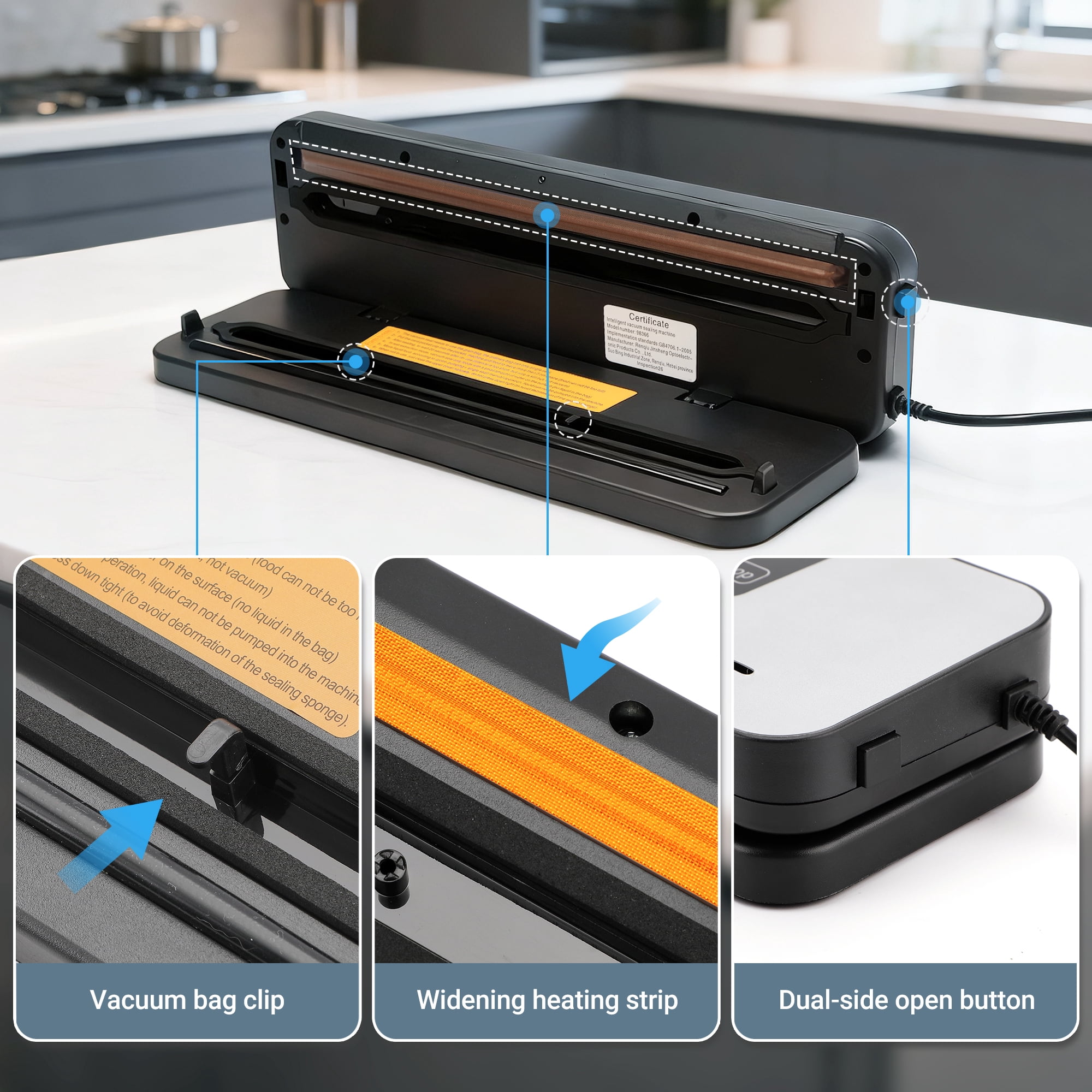 INKBIRDPLUS Vacuum Sealer, White and Black with -65KPA Suction, Multiple Modes, UV Sterilization