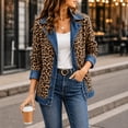 thumbnail image 6 of Womens Leopard Print Denim Jacket Long Sleeve Button Up Casual Loose Fit Outerwear Cheetah Jean Coat Tops Khaki L, 6 of 8