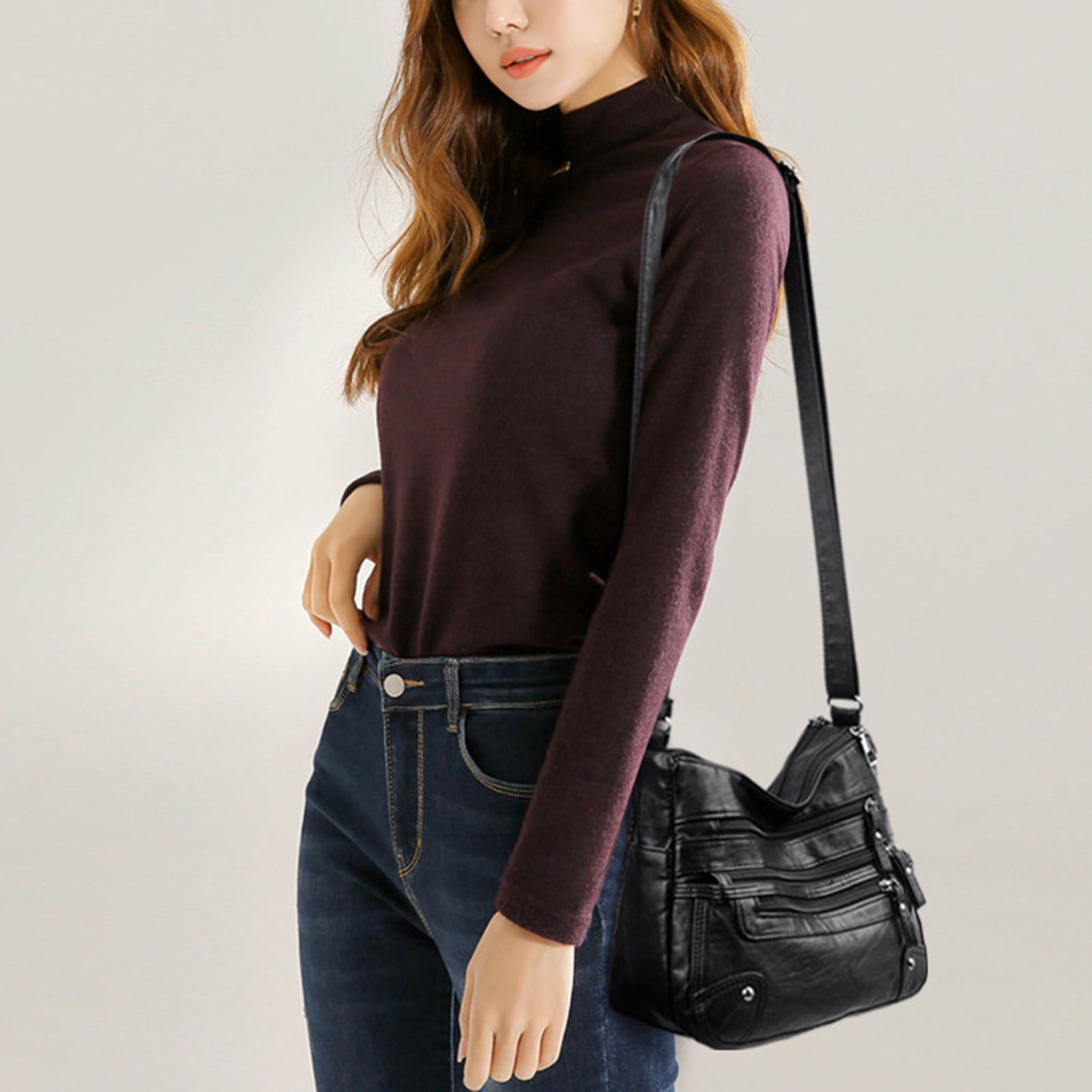 Crossbody Bag for Women Soft Leather Multi Pocket crossbody handbags Large Shoulder Hobo Purses
