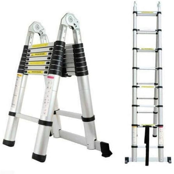 Telescoping Aluminum Ladder with Stabilizer Bar 16.5FT Extension Ladder Multi Purpose A-Frame Ladder for Clean Household Daily Decorate Party Replace The Bulb 5M(2.5 2.5m)/330 Lb Capacity/150 kg
