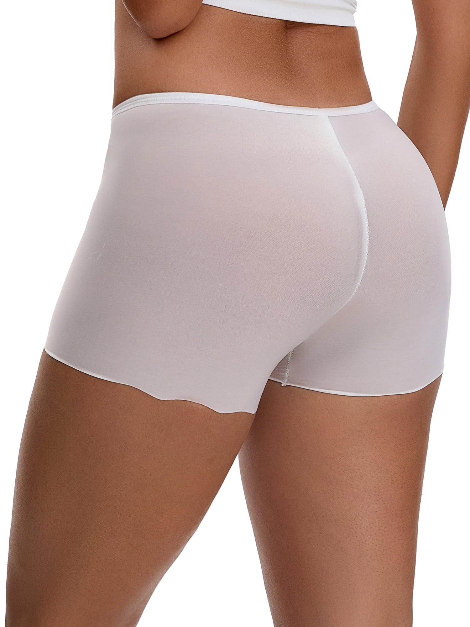 Unique Bargains Seamless Ice Silk Lace Trim Slip Shorts L White Y1