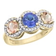 thumbnail image 1 of 14K Yellow Gold Natural Tanzanite & Morganite Sides Round 3-stone Ring Diamond Accents, size 7, 1 of 2