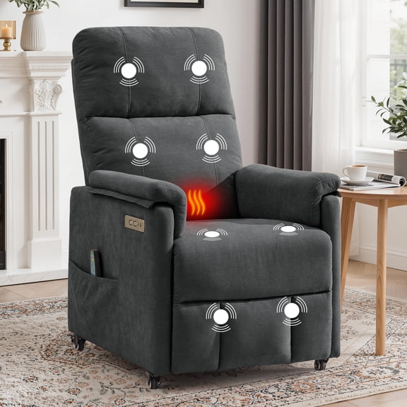 GEEYOO Power Recliner Chair for Adults with Massage and Heat,Electric Recliner Chair with Wheels and USB Ports,Small Recliner Chair for Small Spaces for Living Room,Dark Grey
