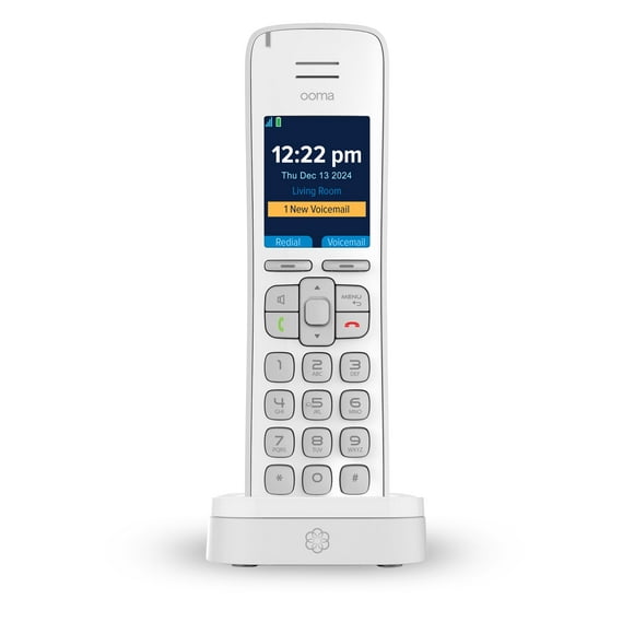Ooma HD3 Handset white cordless phone with caller-ID and HD voice quality. Works only with Ooma Telo VoIP Internet home phone service.