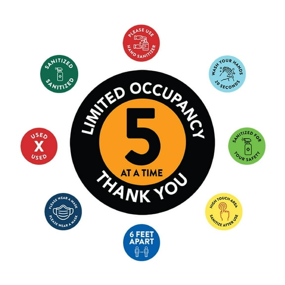 Koyal Wholesale Elevator Social Distancing Maximum Occupancy Limited Occupancy 5 At A Time Business Signs, 50 Labels