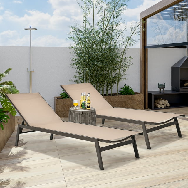 Patiojoy Chaise Longue de Patio 2 Pcs avec Dossier Réglable à 6 Positions et Tissu Respirant Brun