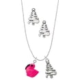 thumbnail image 1 of Delight Jewelry Resin Hot Pink Flamingo Silver tone Zig Zag Christmas Tree Charm Necklace and Stud Earrings, 1 of 4