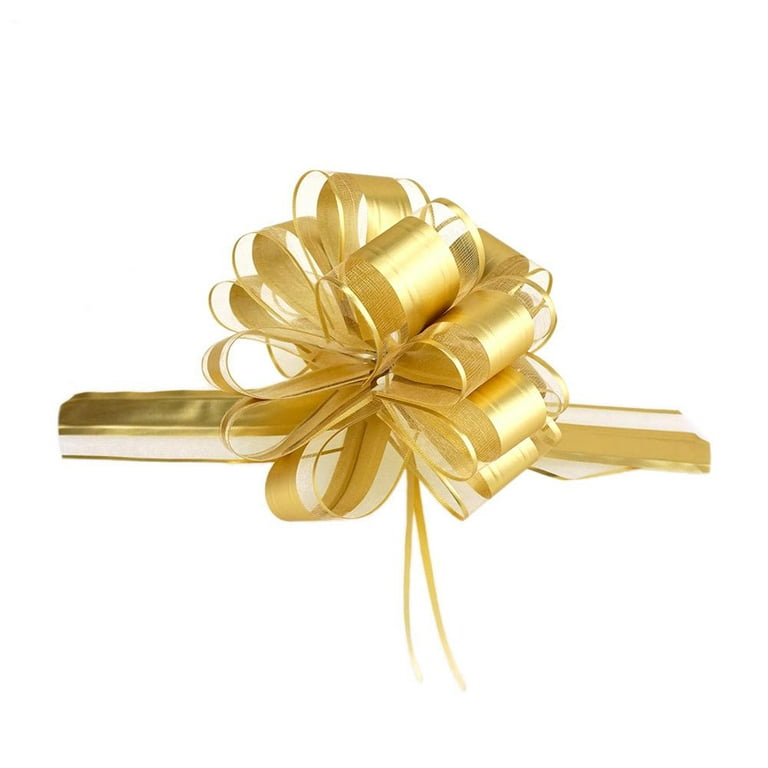 Snow Pull Bow Ribbon, Gold, 14 Loops, 2-Inch, 2-Count