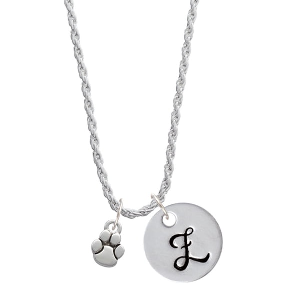 Delight Jewelry Silvertone Mini Rounded Paw Silvertone Script Initial Disc - Z - Charm Necklace, 20"+3"