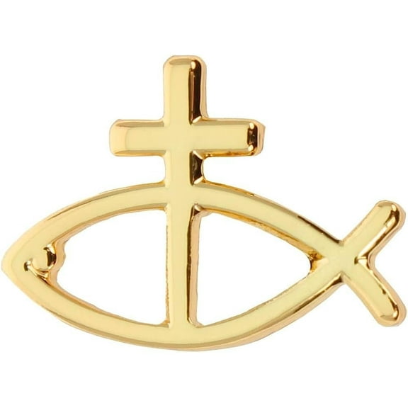 Christian Jesus Fish & Cross Lapel Pin - Gold  Pkg of 3