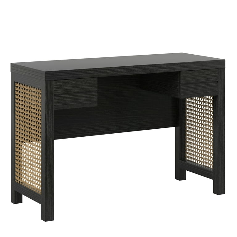 Twin Star Home Desk with USB Charging Ports and Cane Side Panels