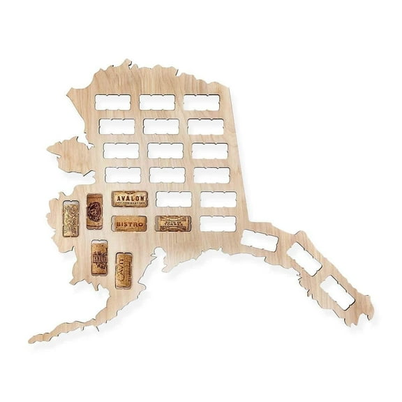 Torched Alaska Wine Cork Map Wall Mount Display Decor 24"x24"x18" Tan