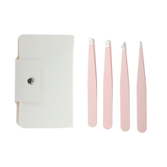 Unique Bargains 1 Set Durable Potable Eyebrow Tweezer Kit for Bathroom Travel Pink
