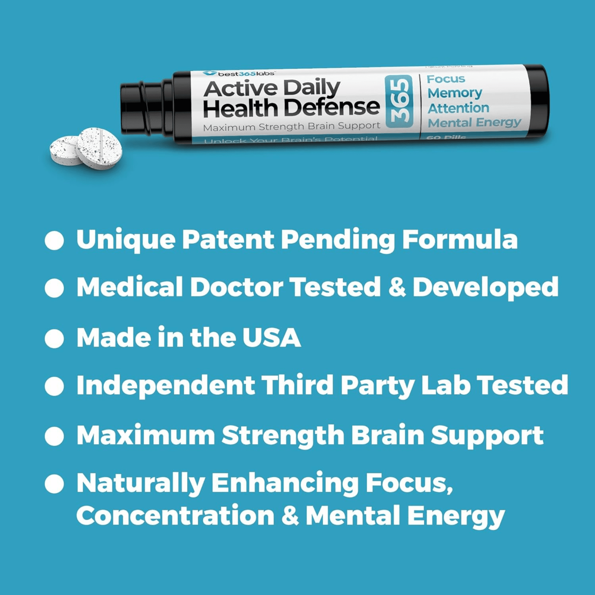 Best 365 Labs Maximum Strength - Methylene Blue, Caffeine, and L-Theanine - 60 Tablets