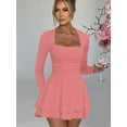 thumbnail image 4 of Women's Mini Dress Square Neck Ruffle Hem Mini Dress Ruched Waist Long Sleeve Corset Short Party Dresses, 4 of 6