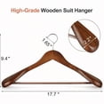 thumbnail image 2 of Wide Shoulder Wooden Hangers Suit Hangers with Non Slip Pants Bar 360 Swivel Hook Solid Wood Heavy Duty Coat Hanger 10 Pack Walnut -CT02WA-10, 2 of 7