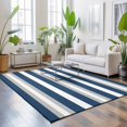 thumbnail image 3 of Large Area Rugs 6'x9', Navy Blue Grey Stripe Carpet Runner Indoor Outdoor Rugs Home Decor Aesthetic, Minimalist Farmhouse Striped Non Slip Mats Washable Accent Rug for Living Room Bedroom, 3 of 8