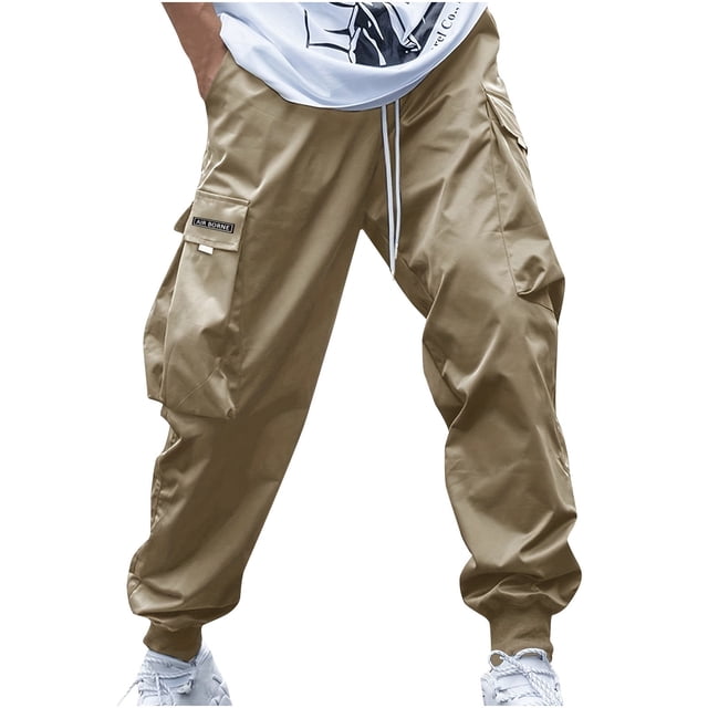 WRKEKC Cargo Pants for Men Summer Solid Color Elastic Waist Ankle Drawstring Multiple Pockets Work Pants for Outdoor Work