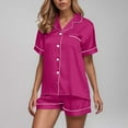 thumbnail image 2 of XIYON Pajama Sets For Women Short Sleeve Ice Silk Pajama Soft Comfy Sleepwear Nightwear 2 Piece Button Down Pjs Loungewear Soft Sleepwear Loungewear, 2 of 4